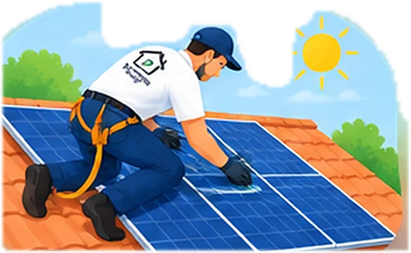 Technicien Garantea installant des panneaux photovoltaïques sur un toit en tuiles