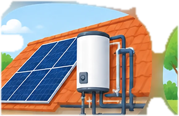 Capteurs solaires sur un toit reliés à un ballon de stockage