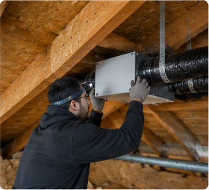 Pose d’un caisson de ventilation sous les combles