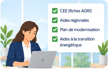 Une conseillère recense les aides agricoles : CEE, aides régionales, plan de modernisation, transition énergétique