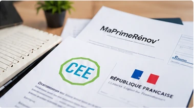 Documents MaPrimeRénov’ et CEE sur un bureau