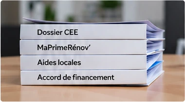 Dossiers CEE, MaPrimeRénov’, aides locales et accord de financement, empilés