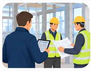 Un conseiller et deux techniciens suivent le chantier