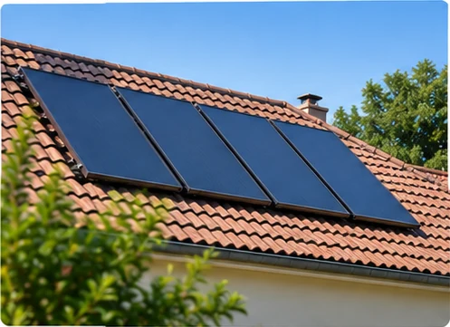 Capteurs solaires thermiques sur un toit en tuiles